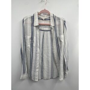 Lucky Brand Shirt Womens S Blue White Striped Long Sleeve Button Up Classic NWOT